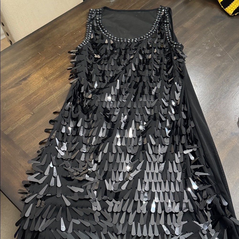 Black Sequin Sleeveless Dress, flapper